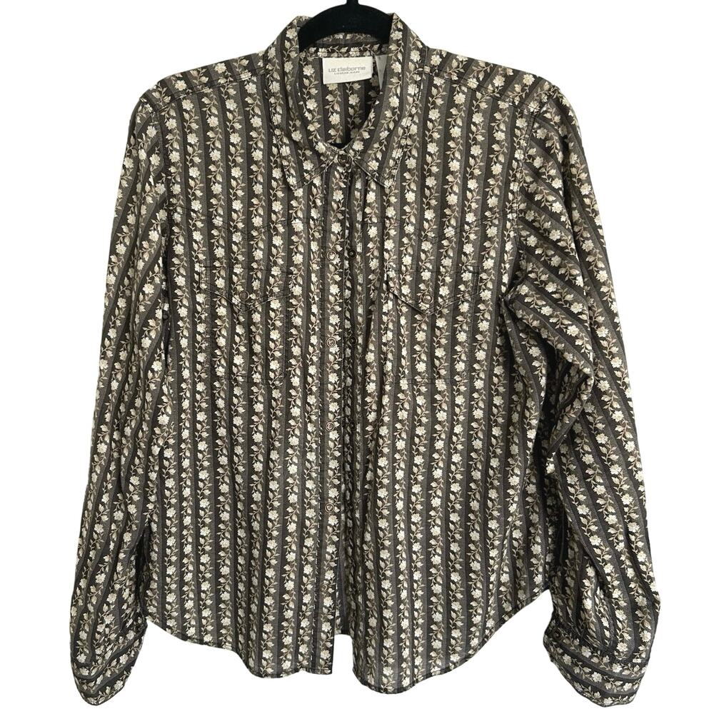 Vintage Floral Blouse, Front Pockets, Snaps, Boho Western, Cottagecore, Size M